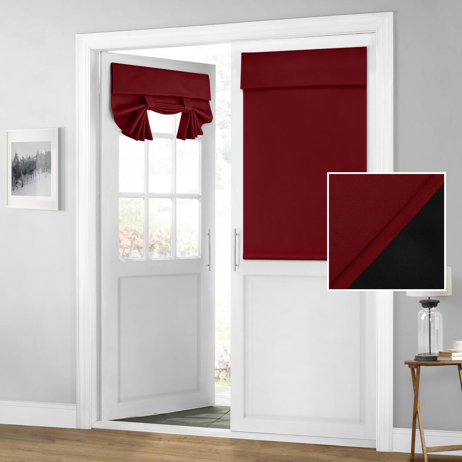 Homeideas 100% Blackout French Door Curtains, Privacy Door Curtains For Door Window, 26 X 40 Inch Room Darkening Curtains, Thermal Insulated Door Window Shades For Bedroom, (1 Panel, Burgundy)